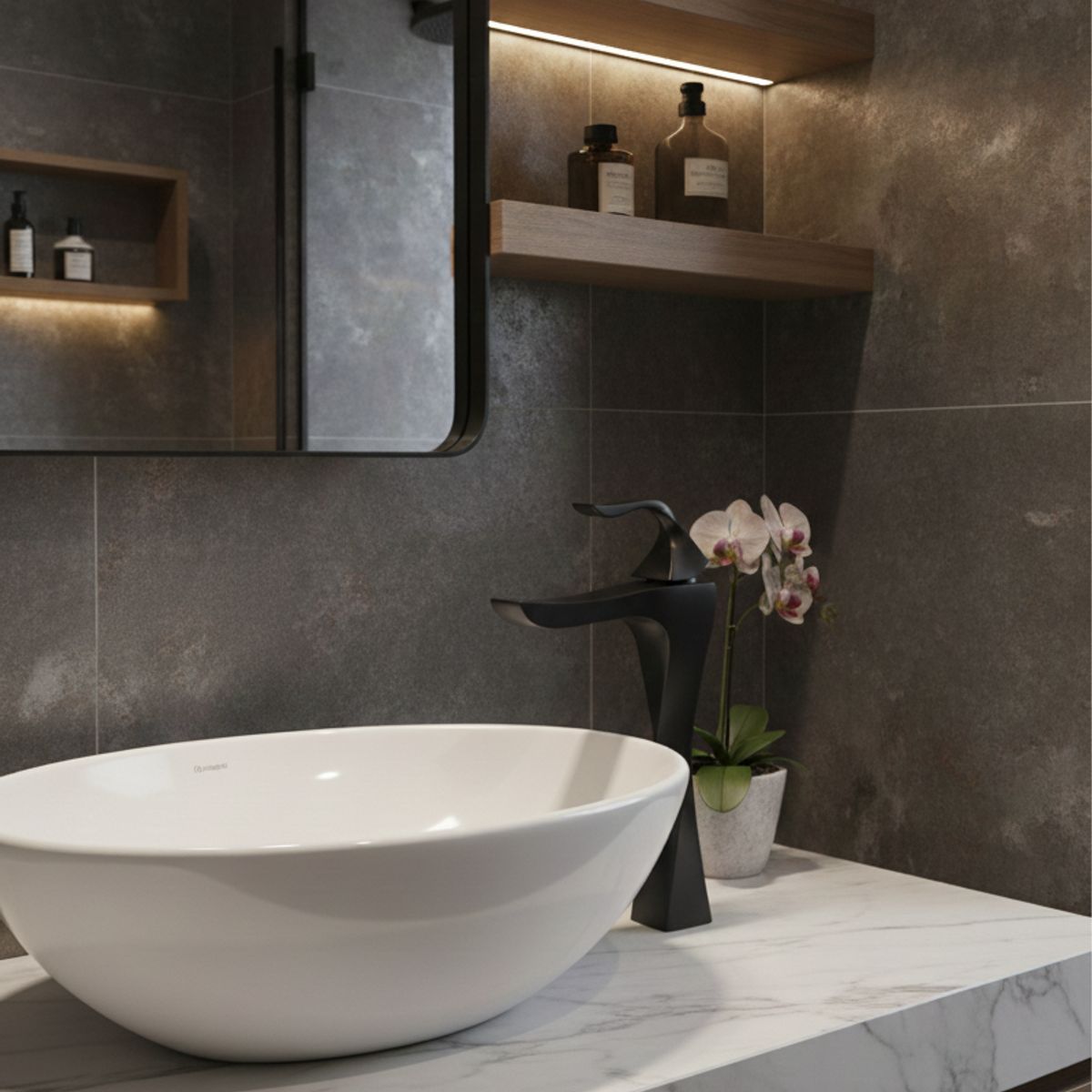 GENERICO - Monomando Lavamanos - Caño Alto Negro Mate - BOQU