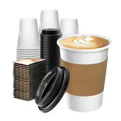 PASTELERIUSCL - Vaso Cafe Polipapel Vaso Kraft Vaso Ctapa+manga 12oz 100und Vaso Bebida Caliente Vaso Chocolate