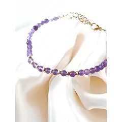 GENERICO - Pulsera en piedra amatista y cierres acero dorado