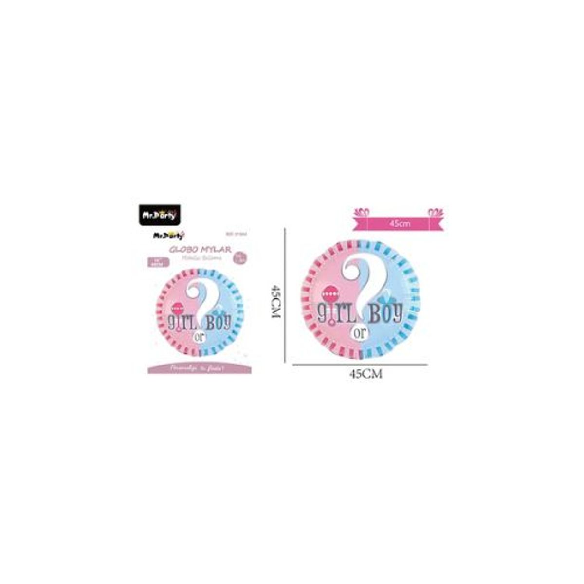 GENERICO - Globo metálico baby shower girl or boy 45cm