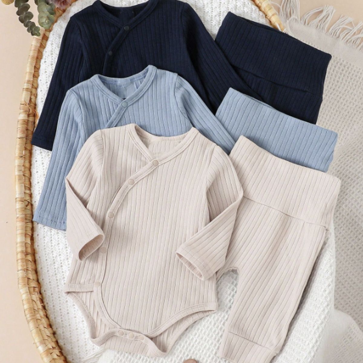 BABY - Pack conjuntos 3 Bodys + 3 patitas algodón extra suave RN (0-1 Meses)