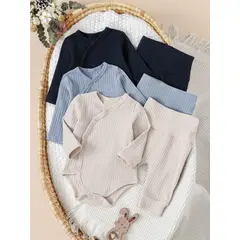 BABY - Pack conjuntos 3 Bodys + 3 patitas algodón extra suave RN (0-1 Meses)