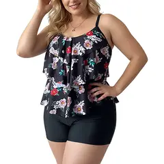 HIPSY SWIMWEAR - Tankini flor floral Maori Negro