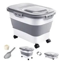 EVERSO - Contenedor Alimento Mascotas Plegable 12kg Perros Gatos Lisa Gris