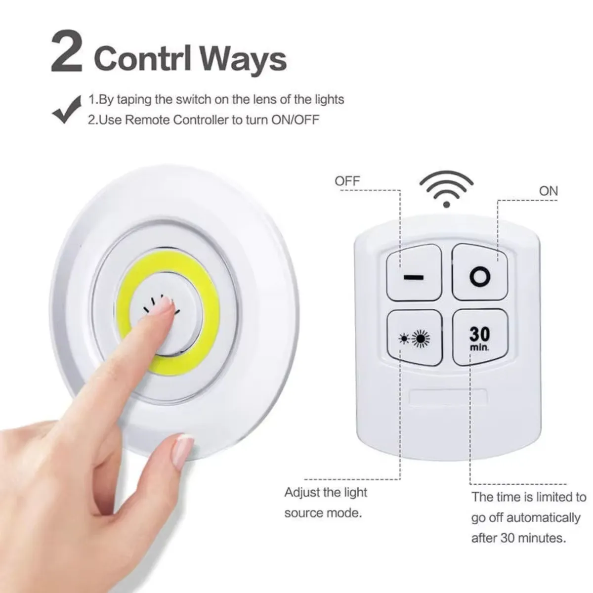 Set de 3 Luces LED Inalámbricas con Control Remoto. Luz Día y Cálida para Closet, Cocina y Gabinetes, marca GENERICO - Foto 2