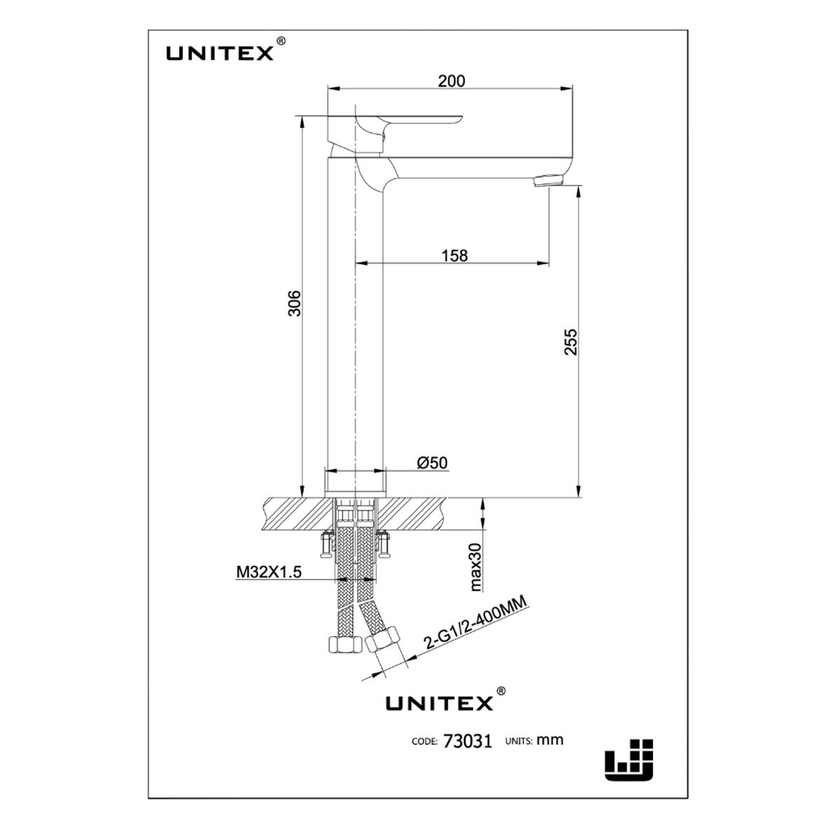 UNITEX - Monomando Lavatorio Unitex Rosado Frances Alto 73031RG
