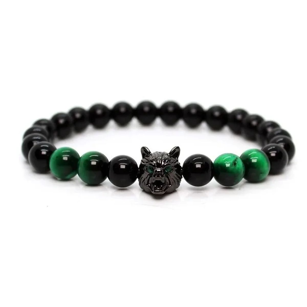 GENERICO - Pulsera De Lobo Piedra Ojo De Tigre Verde Y Onix