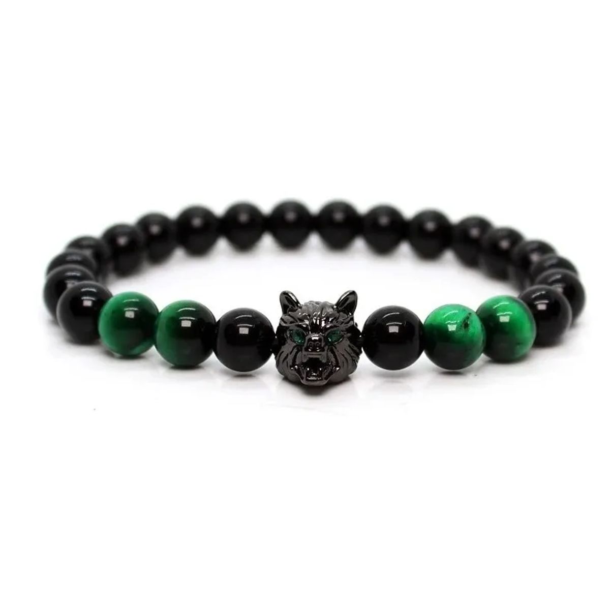 GENERICO - Pulsera De Lobo Piedra Ojo De Tigre Verde Y Onix
