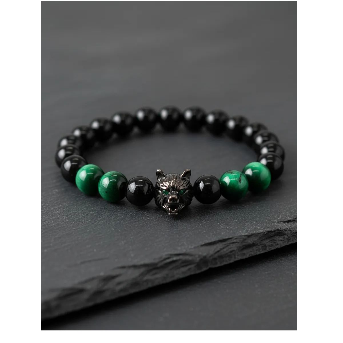 GENERICO - Pulsera De Lobo Piedra Ojo De Tigre Verde Y Onix