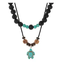 GENERICO - Collar Doble Tortuga Piedra Blue Volcanica Hombre Mujer