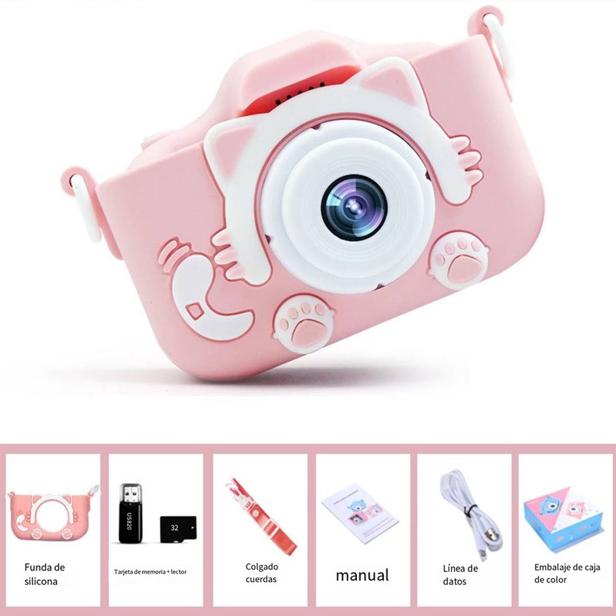 KINDA NICE - Mini Cámara Fotográfica Digital Para Niños Con Funda Y 64 Gb