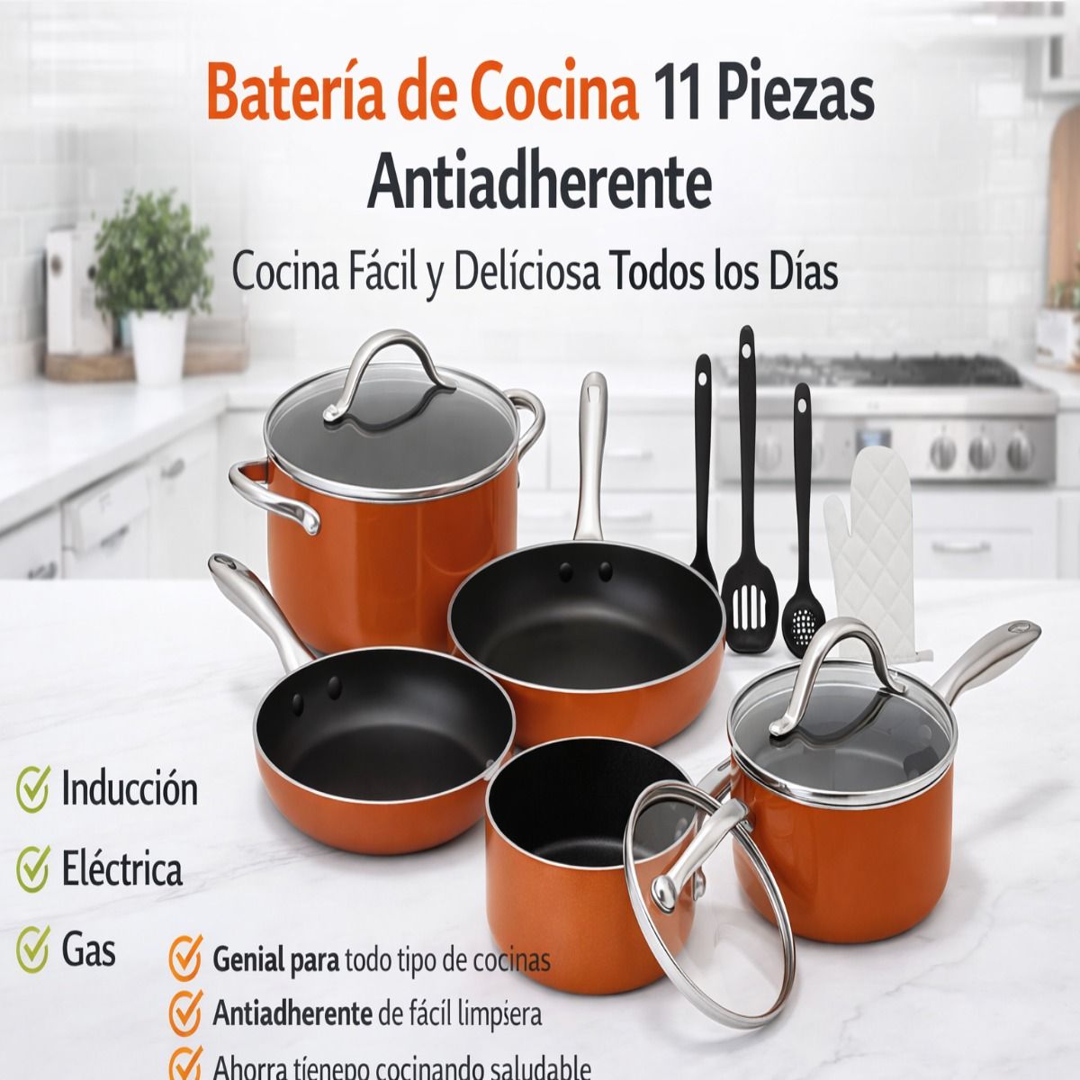 MOVI - Batería de Cocina 11 Piezas Antiadherente Universal