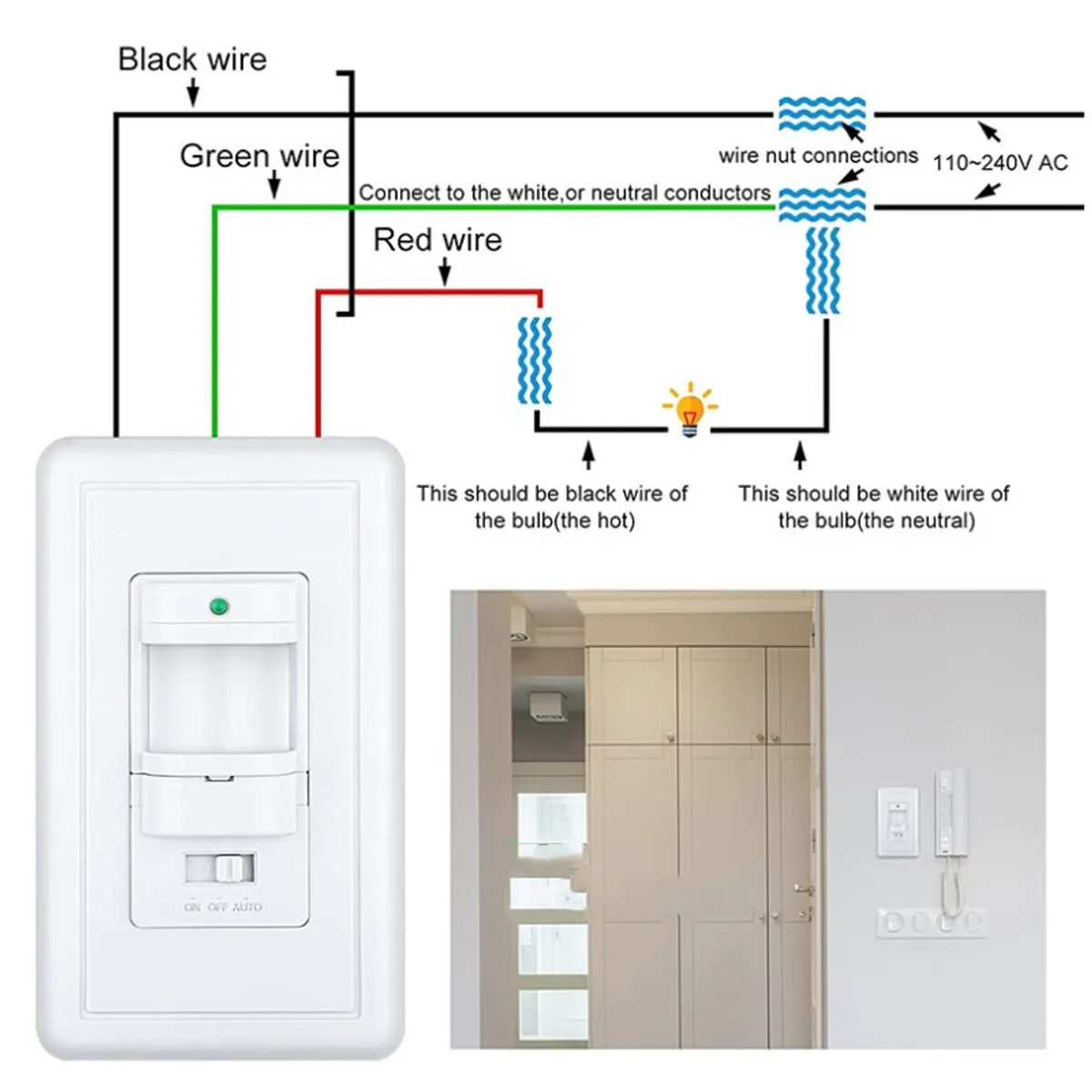 KUANGYE - Interruptor De Detección De Movimiento Pir En Pared