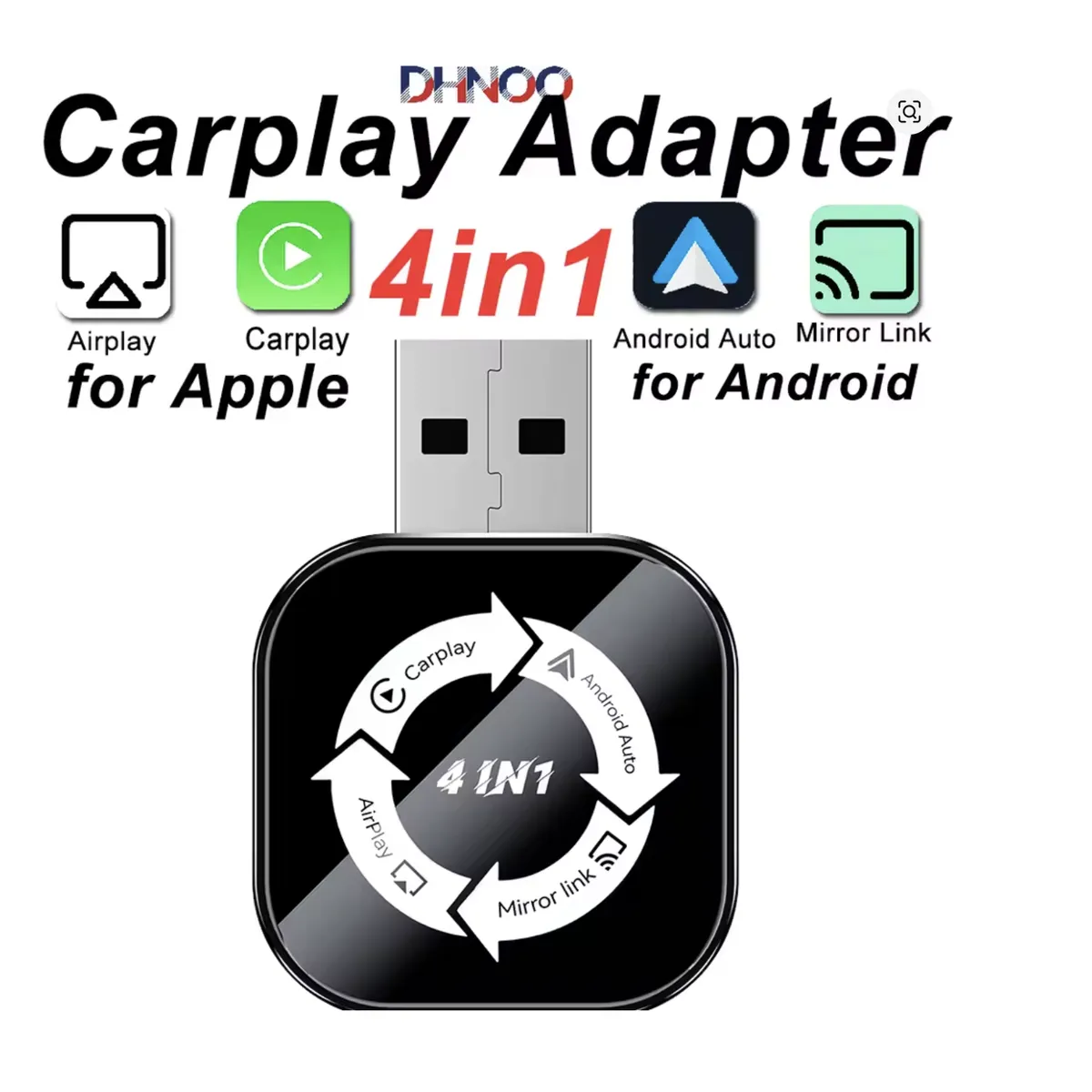 PUREPOWER - Adaptador 4 en1 CarPlay Inalámbrico  para iPhone/Android - Espejo Pantalla Coche, Conexión Auto