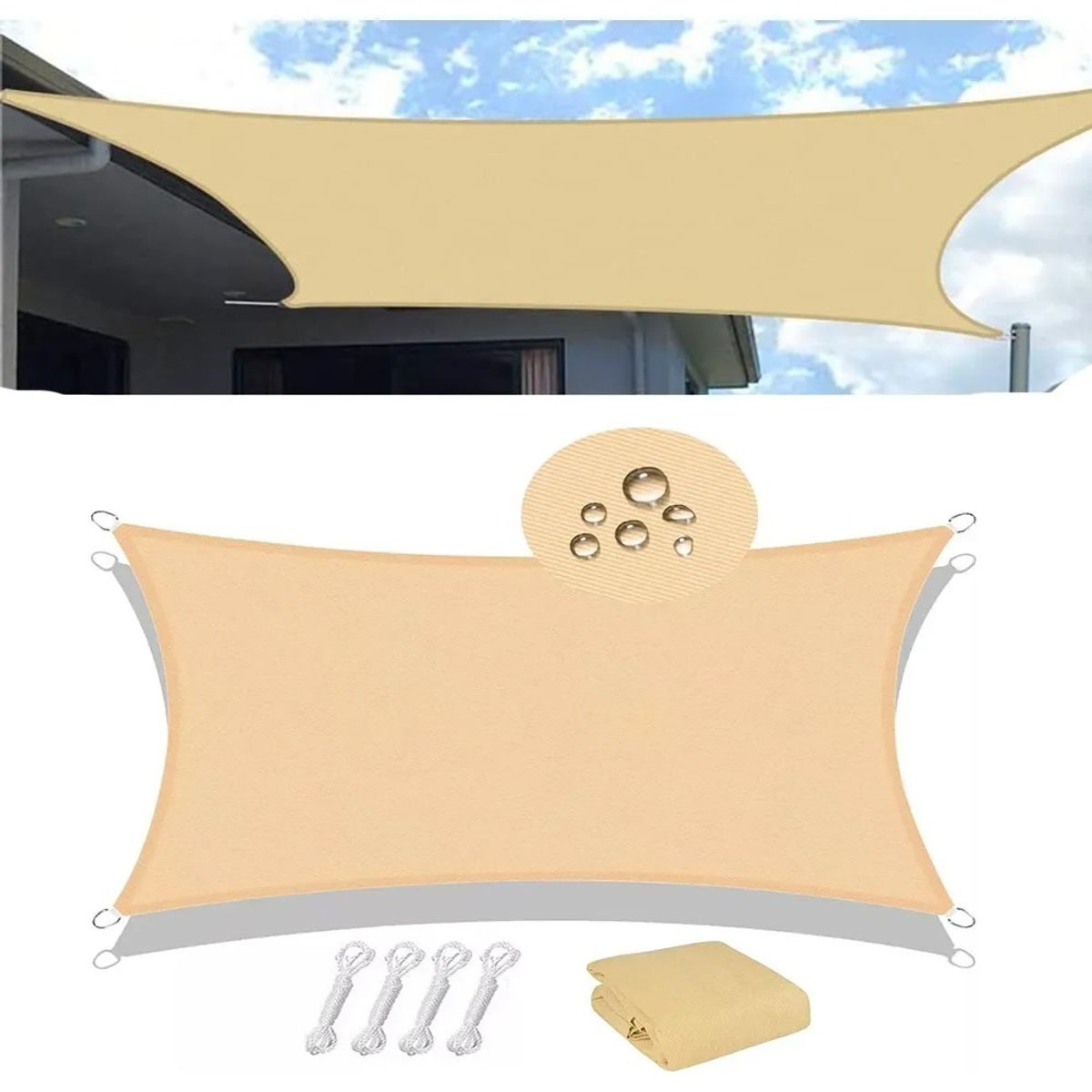 Toldo Vela Sombra 95 Malla Hdpe Rectangular 3x2 Beige, marca GENERICO - Foto Principal