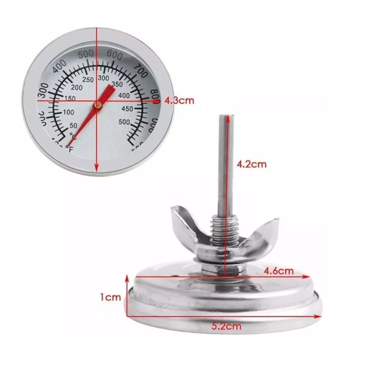 GENERICO - Termómetro para Horno de Acero Inoxidable Rango hasta 500°C