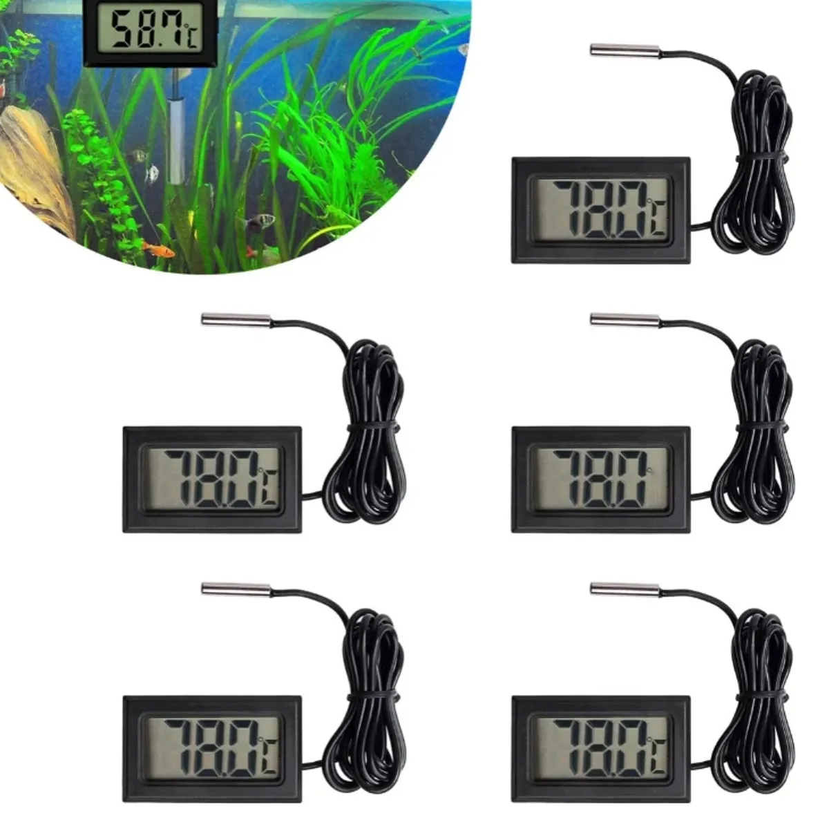 GENERICO - Pack 5 De Termómetros Digitales con Sonda para Peceras y Refrigeradores 2m