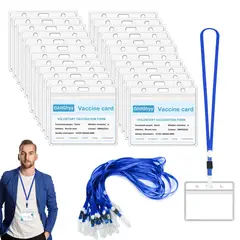 DEKANO - Pack de 100 Porta Credenciales Transparentes 9.7×8.5cm con Lanyard azul