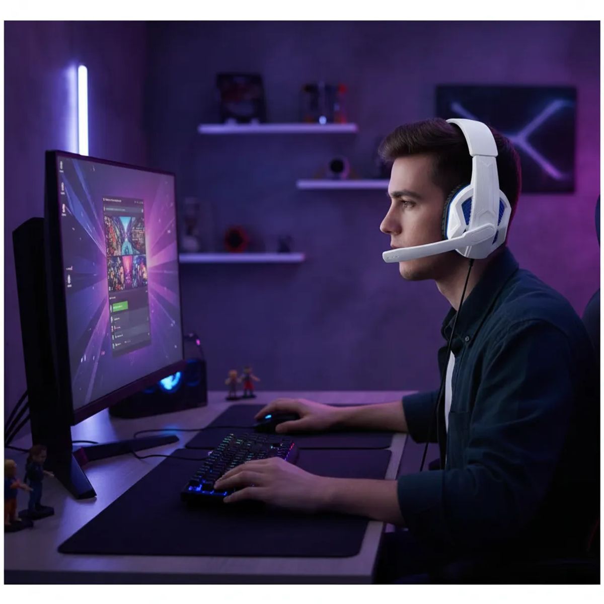 GENERICO - Audífonos Gaming Para P5 Cableado Auxiliar Con Micro Blanco Blanc