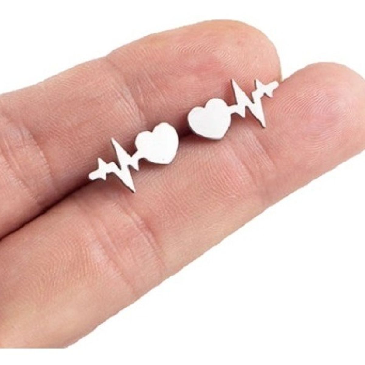 GENERICO - Aros Corazón Latidos Acero Quirurgico Silver Space