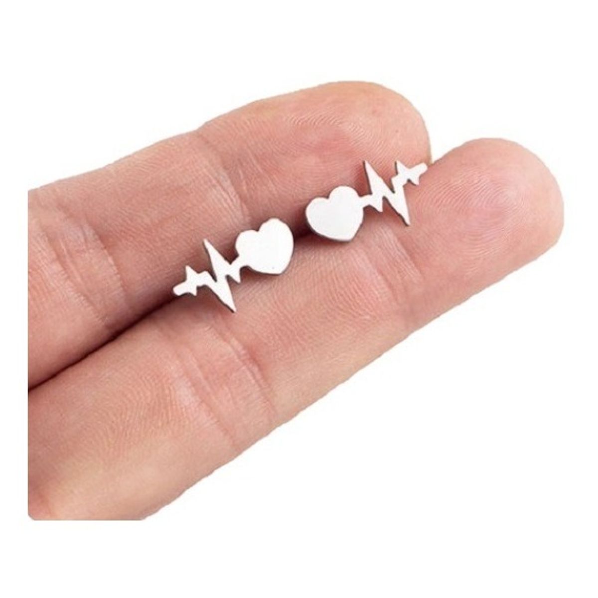 GENERICO - Aros Corazón Latidos Acero Quirurgico Silver Space