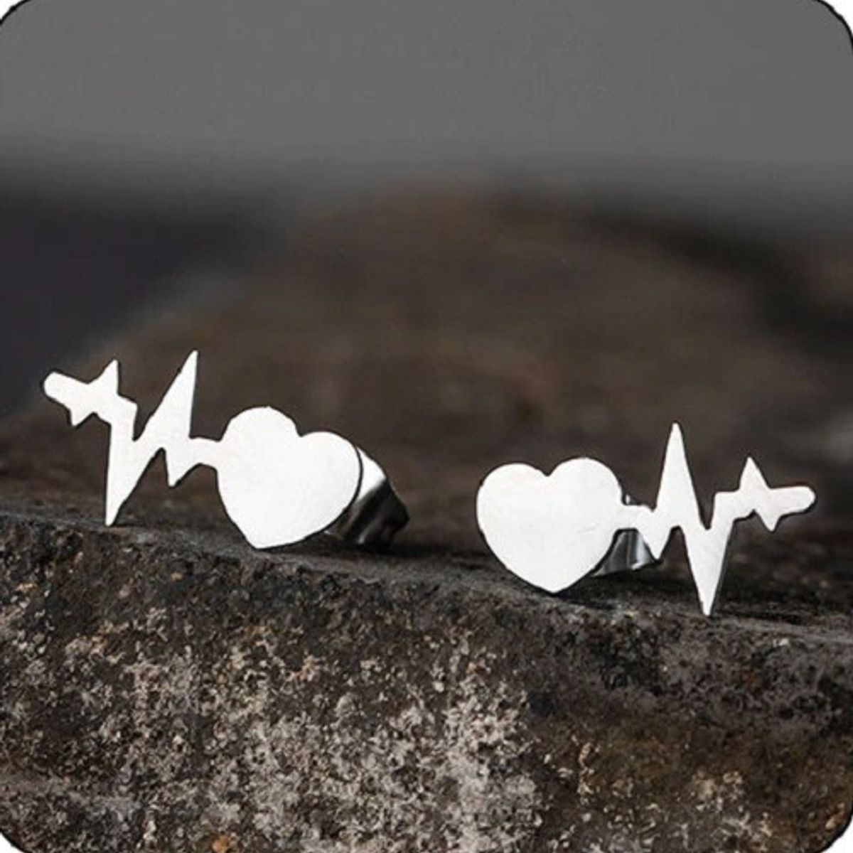 GENERICO - Aros Corazón Latidos Acero Quirurgico Silver Space