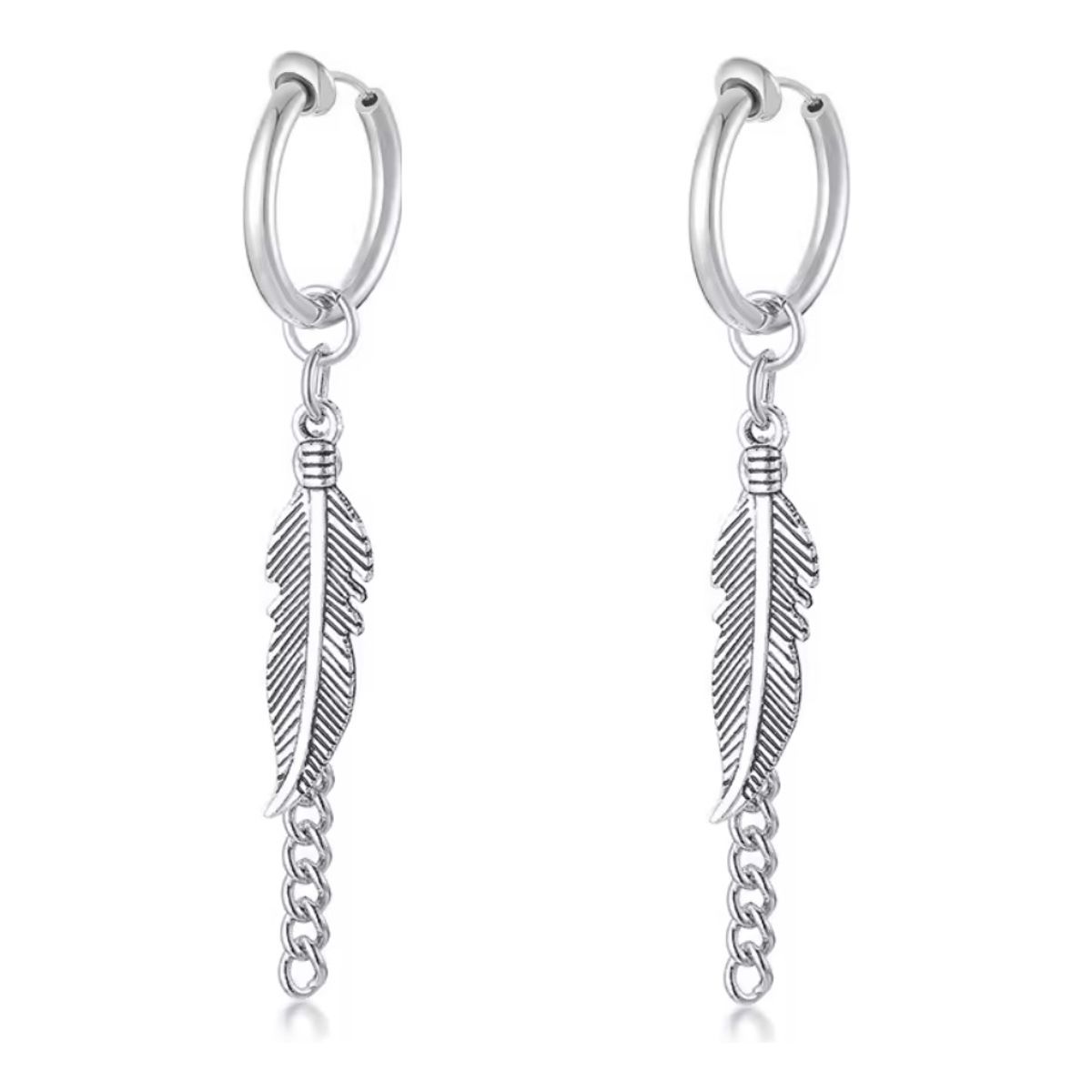 GENERICO - Aros Punk Plumas Silver Space A Presion Hombre Mujer