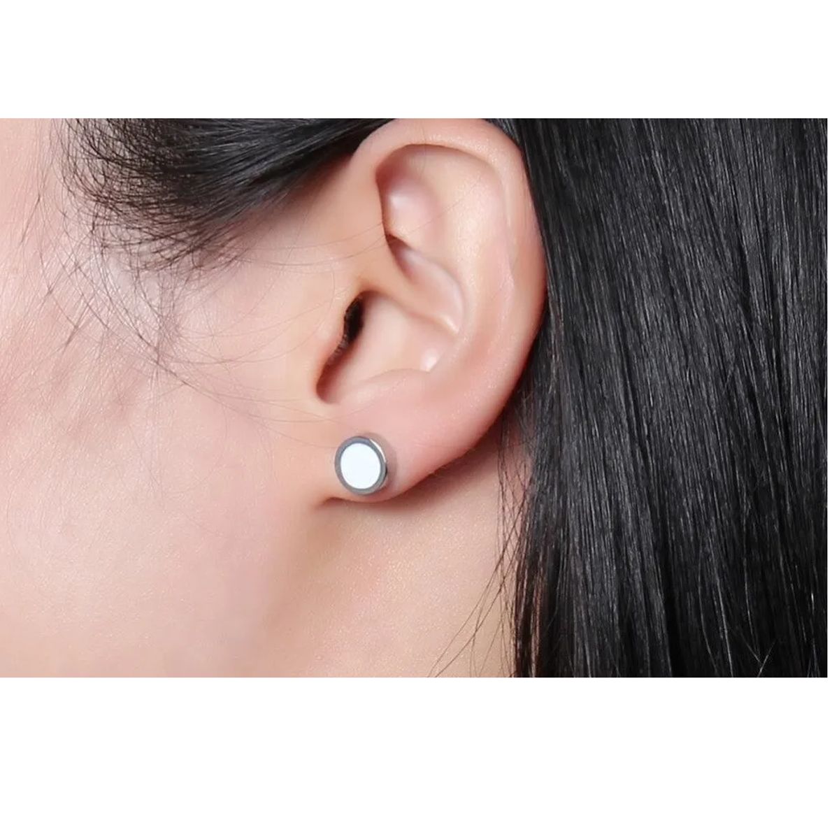 GENERICO - Aros Punk White Mate Circular Hombre Mujer Moda 2021
