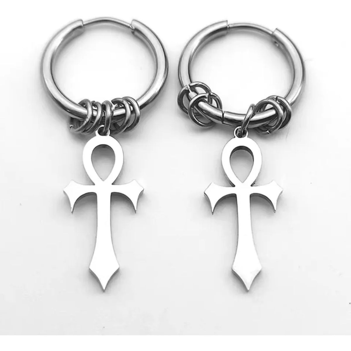 GENERICO - Aros Punk Cruz Egipcia Black Gold Silver Hombre Mujer
