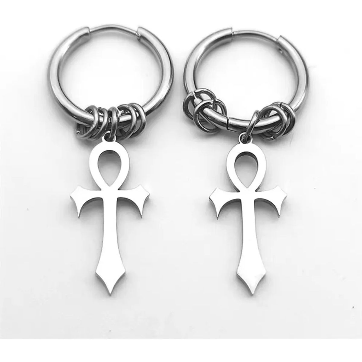 GENERICO - Aros Punk Cruz Egipcia Black Gold Silver Hombre Mujer