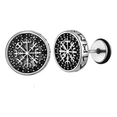 GENERICO - Aros Vikingos Runas Black Silver Ring Circular Hombre Mujer