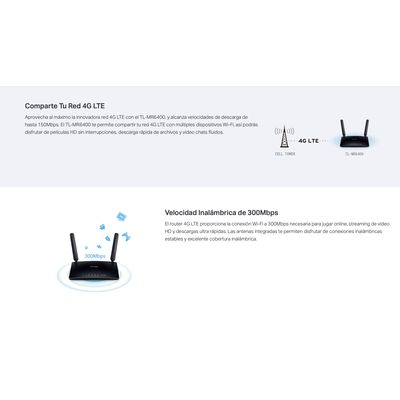Imagen 2 del producto Router Bam inalambrico Tp-link TL-MR6400 4G LTE 150Mbps Chip Wi-Fi 5 300N