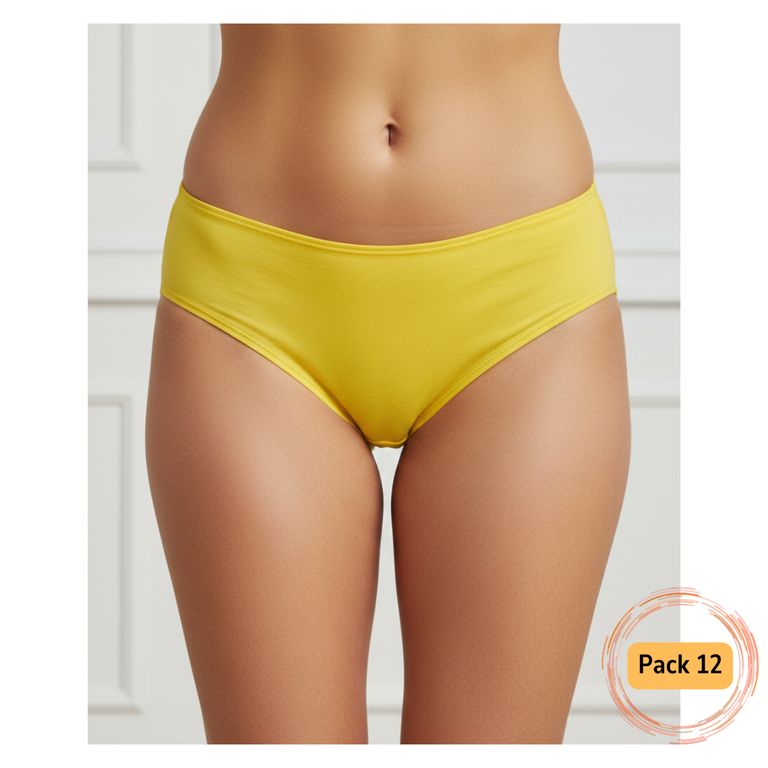 Pack 12 Pantaletas Calzon Calzoncillo Amarillo Talla XL Mujer 95% Algodon y 5% Spandex Amarillo XL