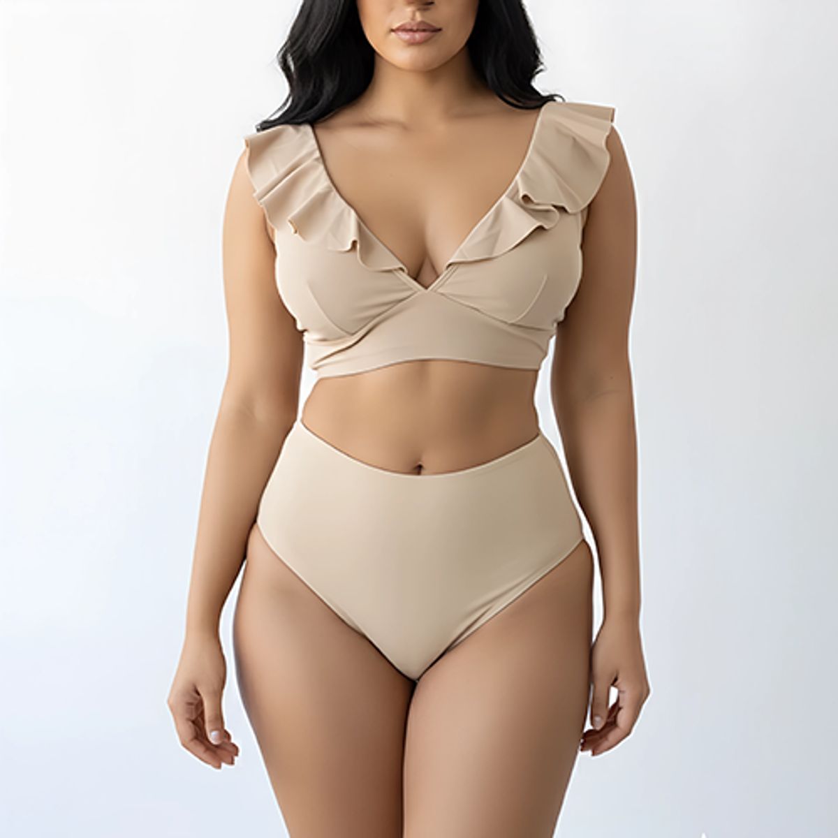 HIPSY SWIMWEAR - Bikini tiro alto vuelos midle waist Nude