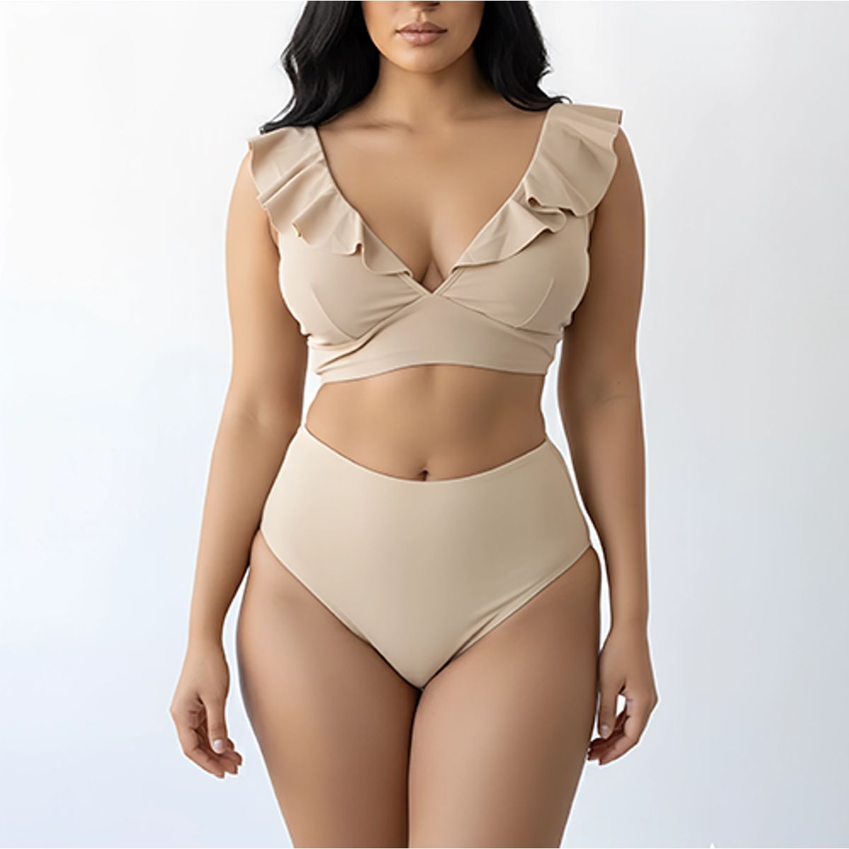 HIPSY SWIMWEAR - Bikini tiro alto vuelos midle waist Nude