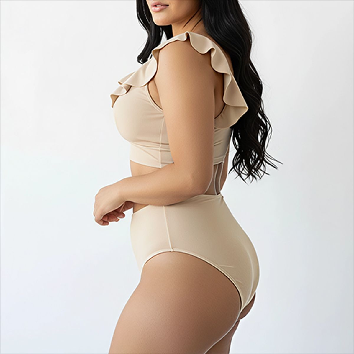 HIPSY SWIMWEAR - Bikini tiro alto vuelos midle waist Nude