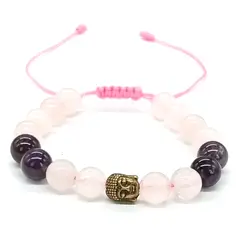 GENERICO - Pulsera Piedra Natural Cuarzo Rosa y Amatista con Dije de Buda