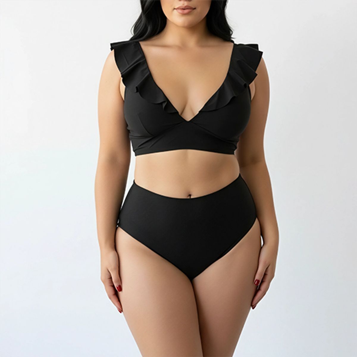 HIPSY SWIMWEAR - Bikini tiro alto vuelos midle waist Negro