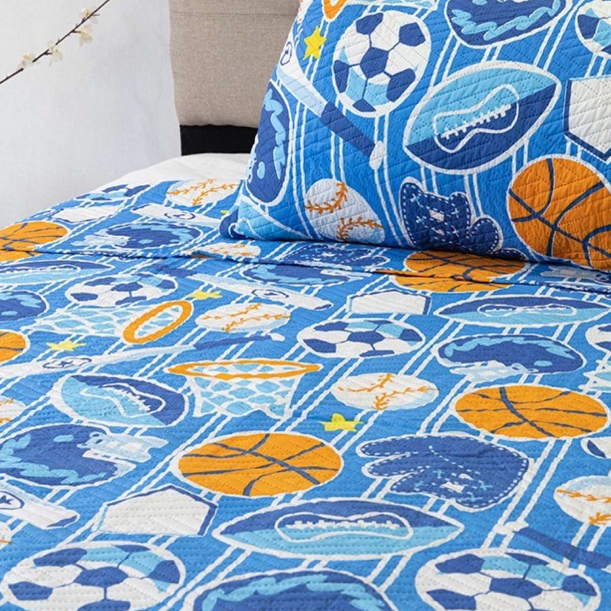 GENERICO - Cubrecama Quilt primavera verano azul pelotas