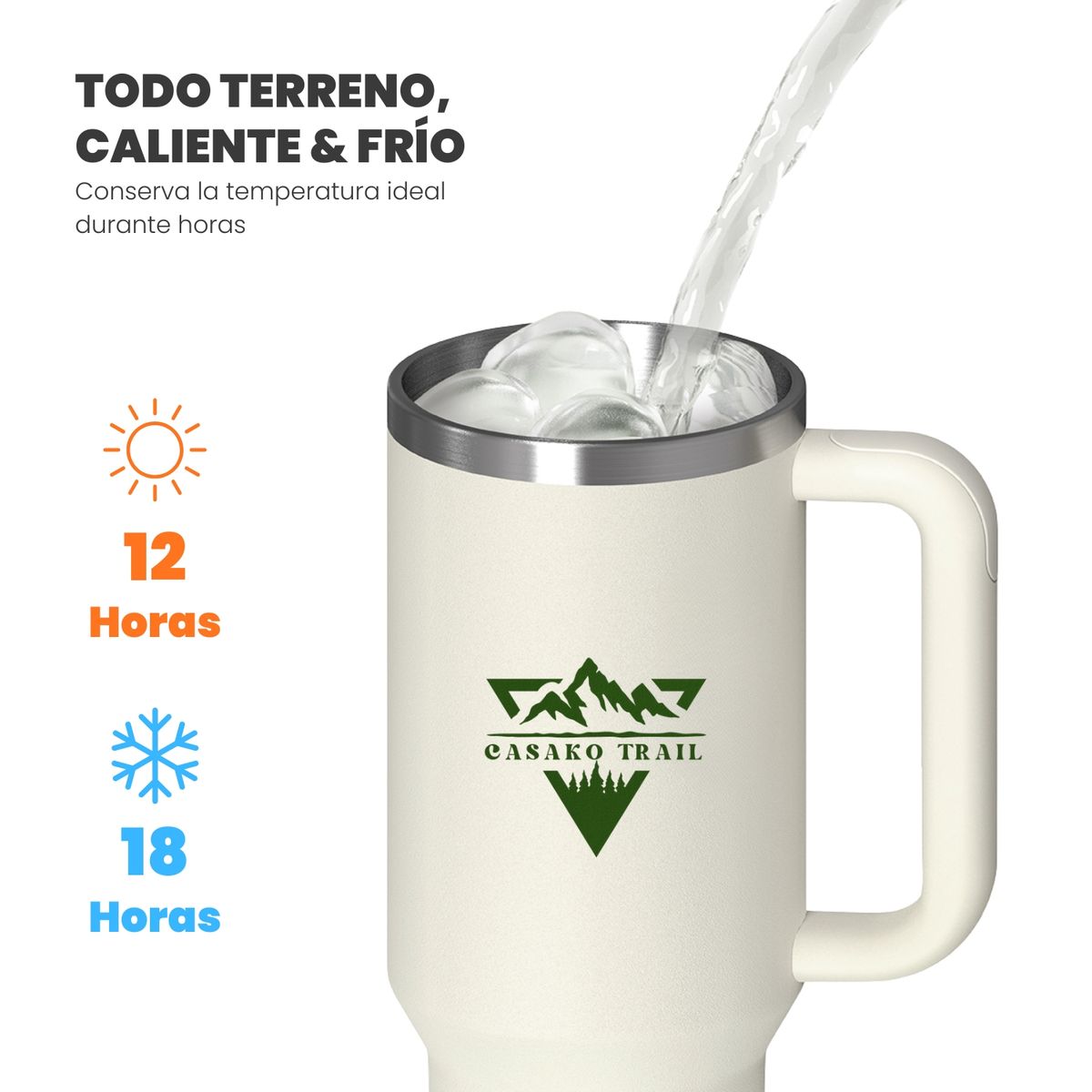 GENERICO - Vaso Tumbler térmico 1,2 L con asa y bombilla Trail acero inoxidable Marfil Starlight