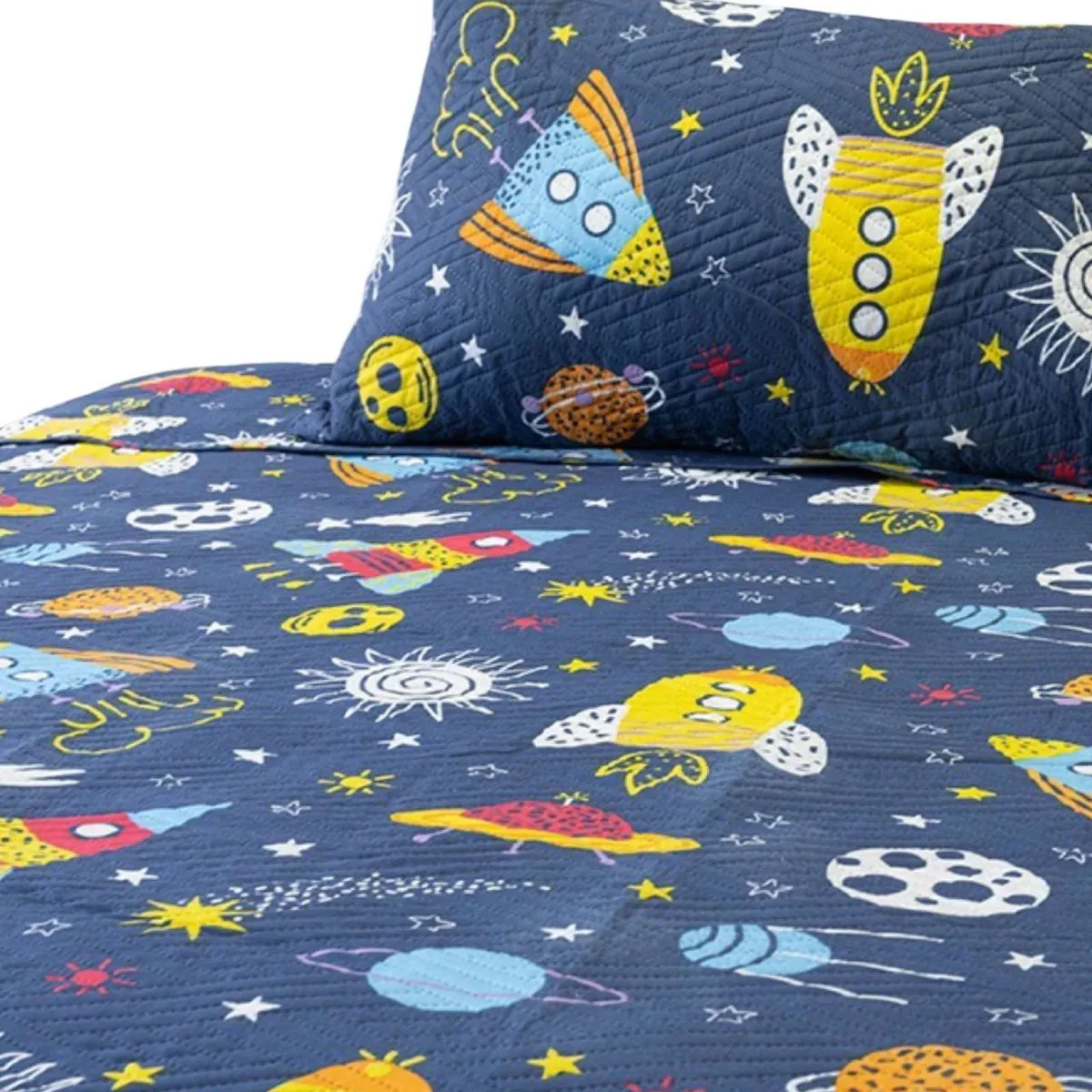 GENERICO - Cubrecama Quilt primavera verano planetas azul
