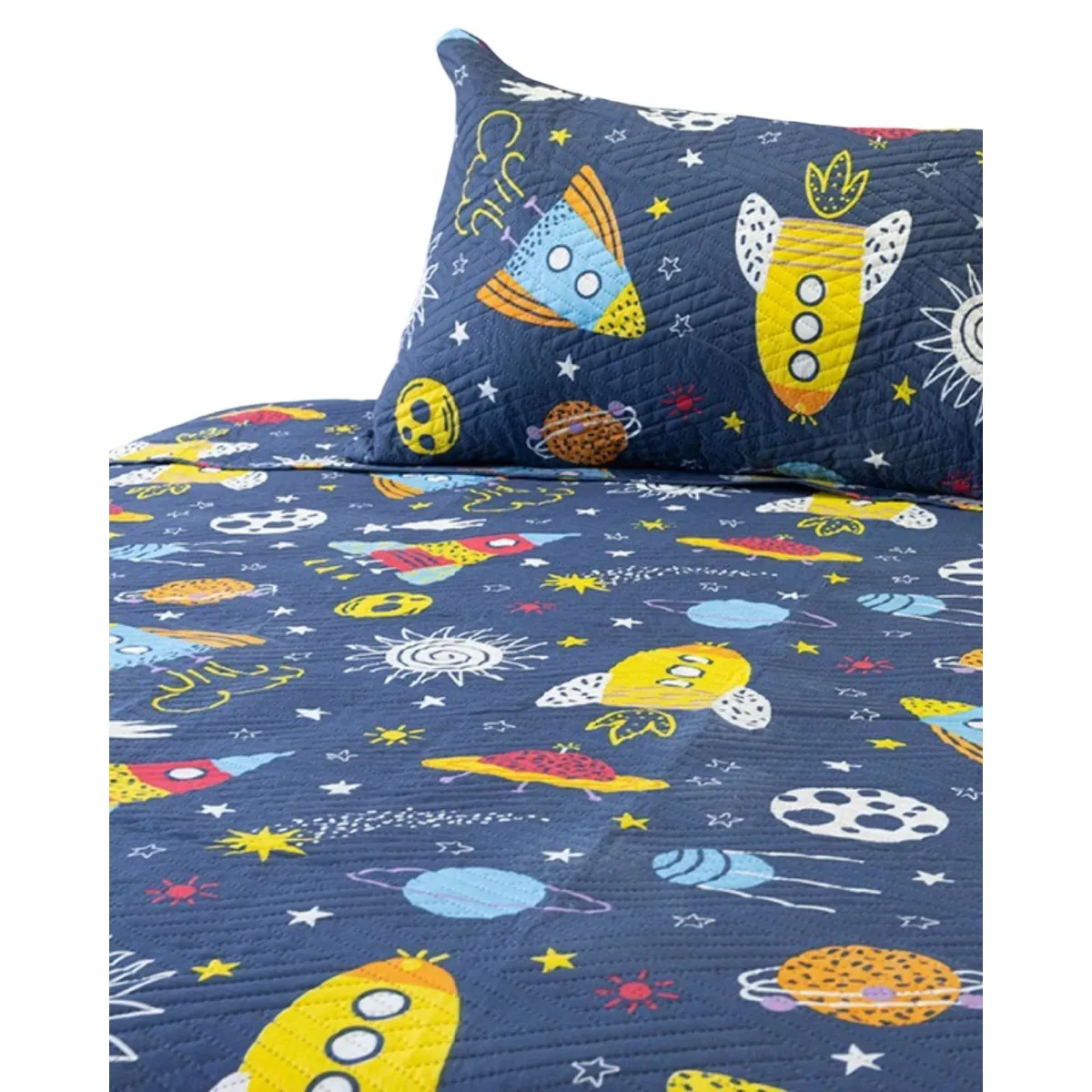 GENERICO - Cubrecama Quilt primavera verano planetas azul