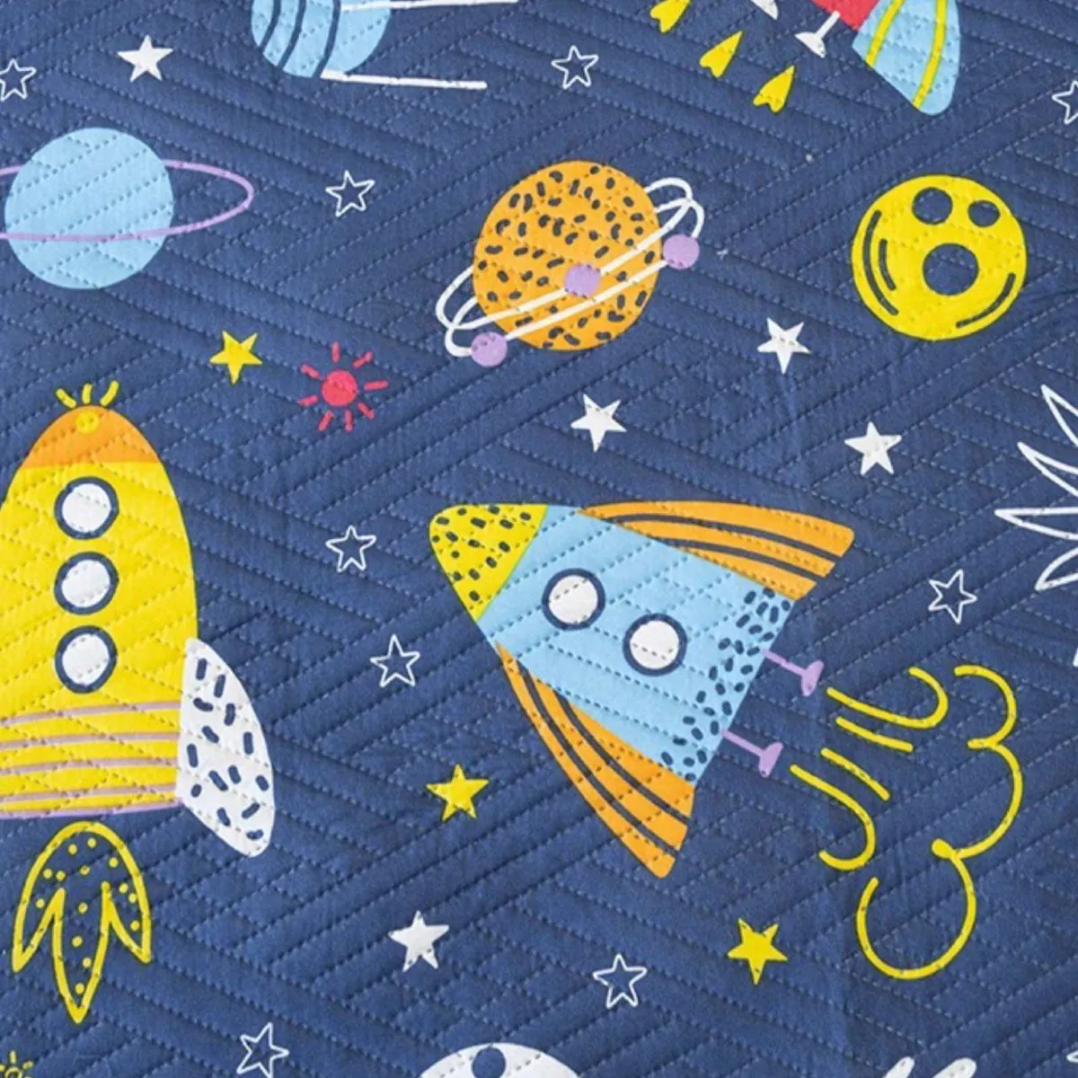 GENERICO - Cubrecama Quilt primavera verano planetas azul