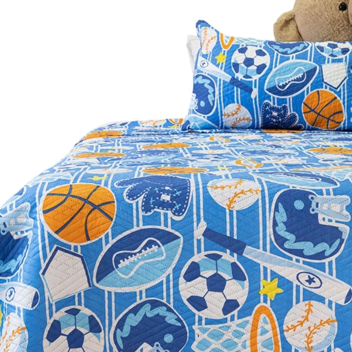 GENERICO - Cubrecama Quilt primavera verano azul pelotas