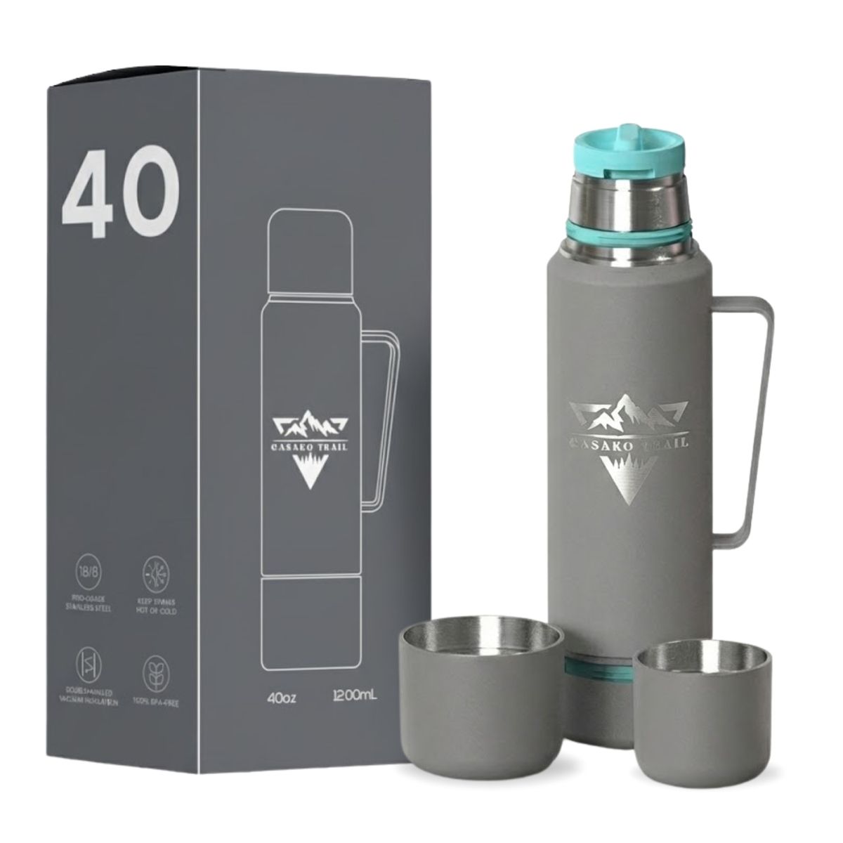 GENERICO - Termo térmico 1,2 L con asa acero inoxidable Gris Granito