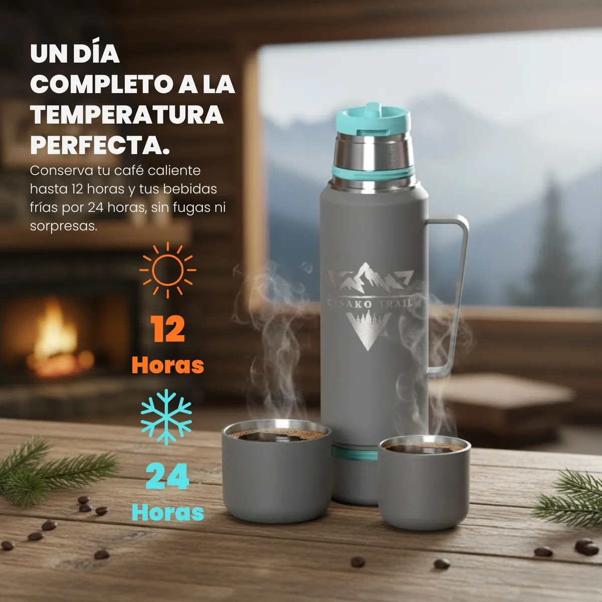 GENERICO - Termo térmico 1,2 L con asa acero inoxidable Gris Granito
