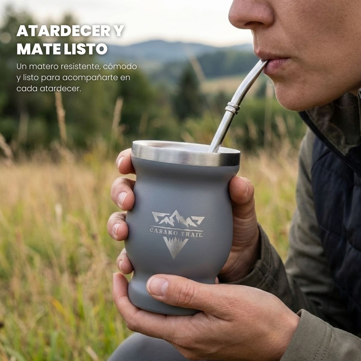 GENERICO - Vaso matero térmico 240 ml con bombilla acero inoxidable Gris Granito