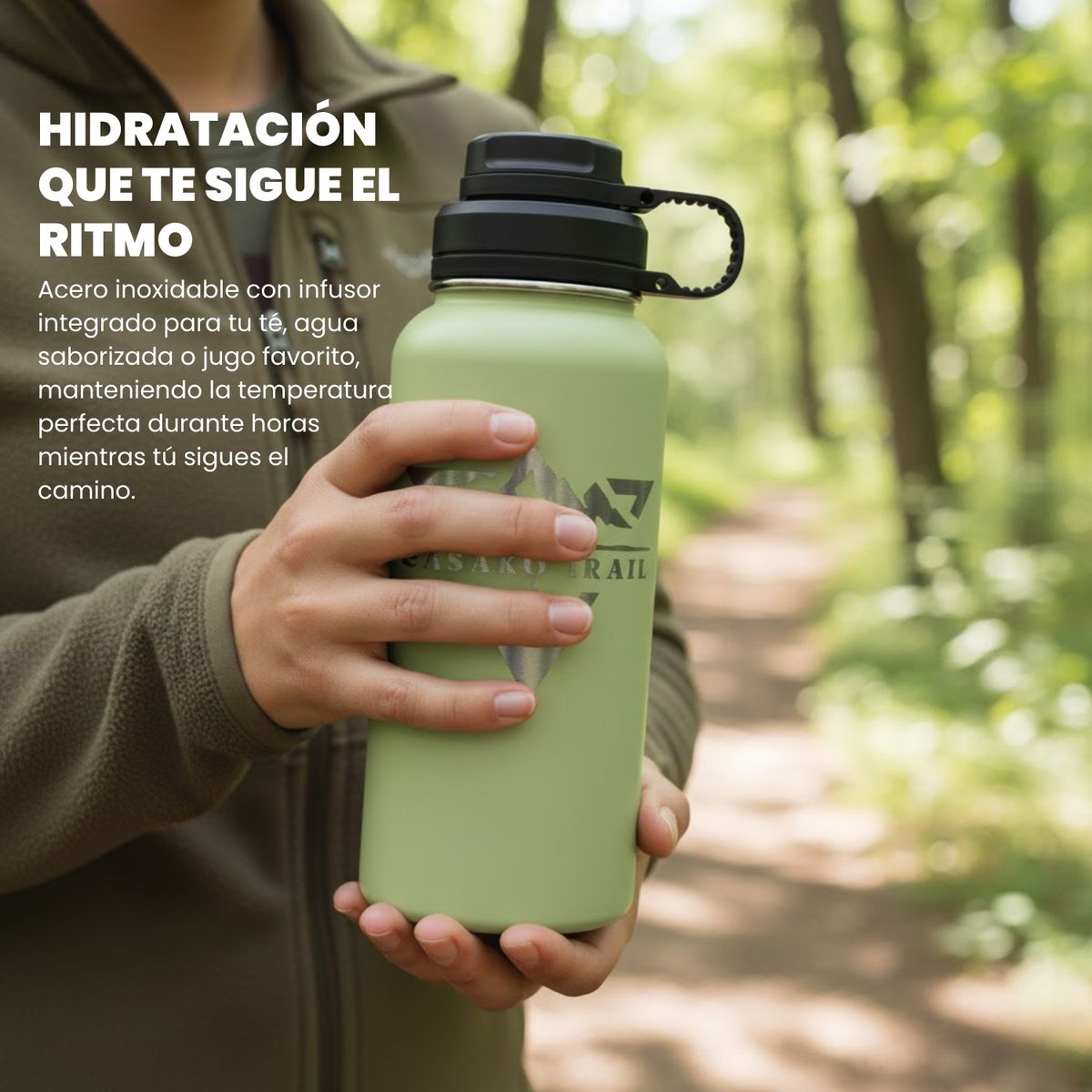 GENERICO - Botella térmica 1 L (950 ml) acero inoxidable Verde Salvia con infusor