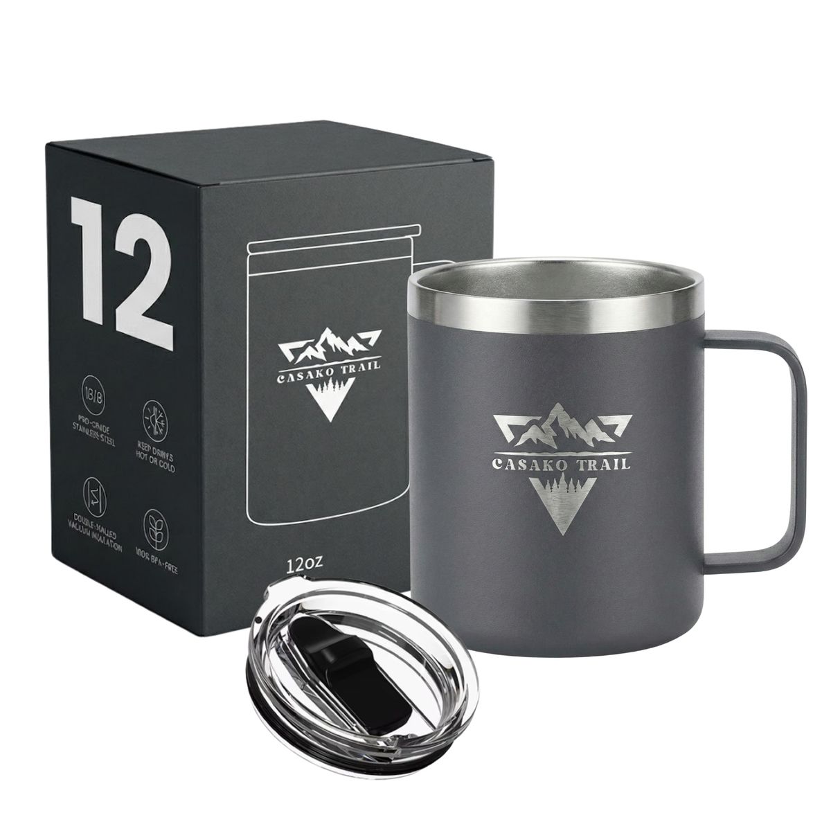GENERICO - Mug térmico 350 ml Inox Slide Lid acero inoxidable Negro Volcánico