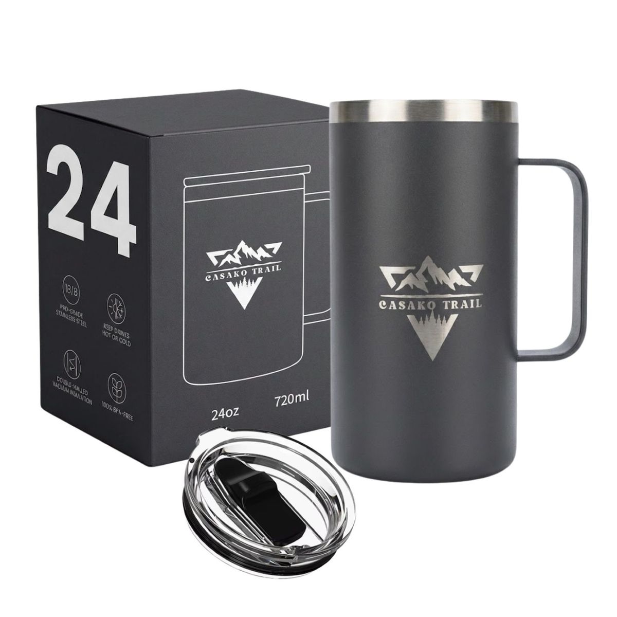 GENERICO - Mug térmico 700 ml Inox Slide Lid acero inoxidable Negro Volcánico